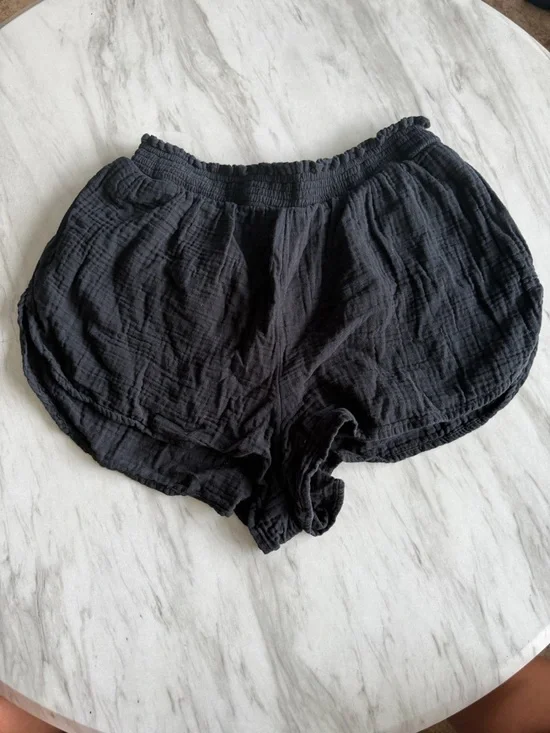 AERIE 100% Cotton Black Gauzy High Waisted Shorts with Pockets EUC L - Picture 6 of 8